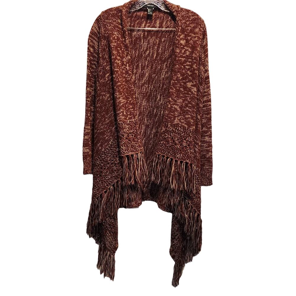 FOREVER 21 Women's Open Front Knit Sweater Frayed Edges Small